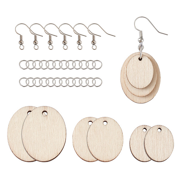 

PandaHall Yilisi DIY Unfinished Wooden Pendant Earring Making Kits, with Brass Earring Hooks, Oval, Platinum, Pendant: 17.5~26.5x14~21x2.5mm..., Orange