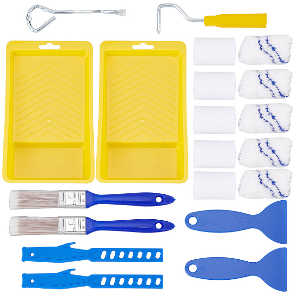 PandaHall CRASPIRE 28pcs Small Paint Roller Set, 2 inch Mini Paint Roller Brush Kit with Foam Microfiber Covers and Scraper, Heavy-Duty...