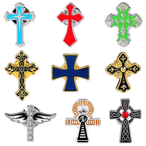 9Pcs 9 Styles Cross Enamel Pin