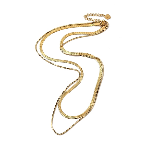 

PandaHall Ion Plating(IP) 304 Stainless Steel Box & Herringbone Chains Double Layer Necklace for Men Women, Golden, 15.98 inch(40.6cm) 304...