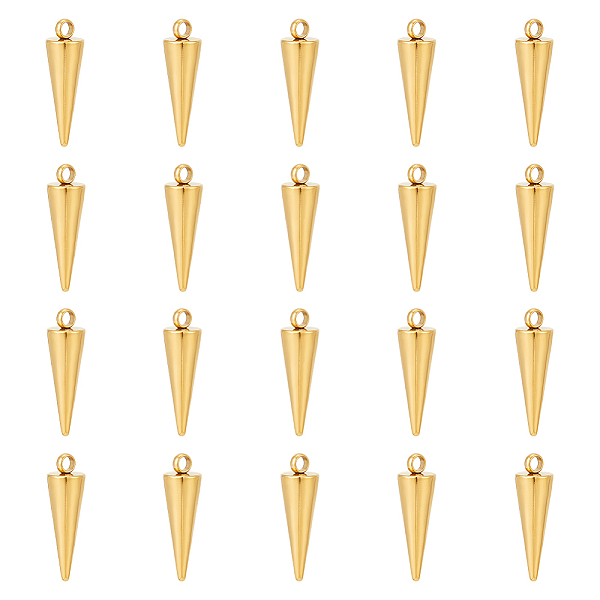 

PandaHall Unicraftale 20Pcs 304 Stainless Steel Pendants, Spike/Cone, Golden, 18x5mm, Hole: 2mm 304 Stainless Steel Cone