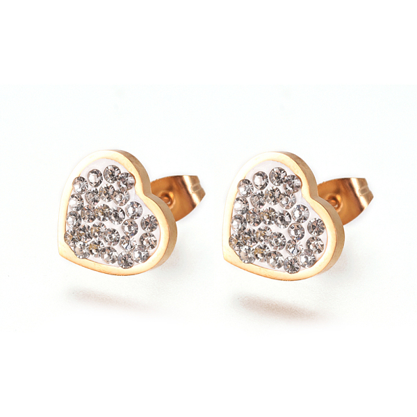 

PandaHall 304 Stainless Steel Stud Earrings, with Crystal Rhinestone and Ear Nuts/Earring Back, Heart, Golden, 11x12x3mm, Pin: 0.8mm..., Clear
