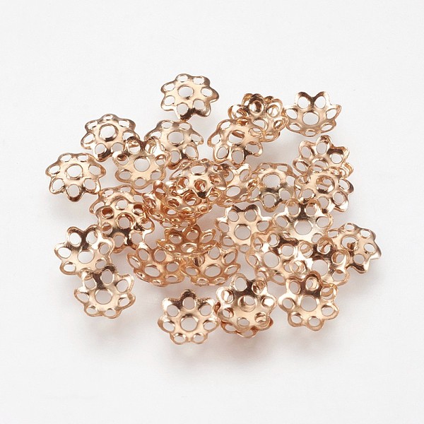 

PandaHall Multi-Petal Iron Bead Caps, Flower, Light Gold, 6x1.5mm, Hole: 1mm Iron