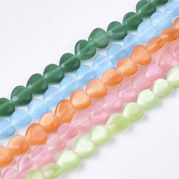 

PandaHall Cat Eye Beads Strands, Heart, Mixed Color, 5.5~6x6x2.5~3mm, Hole: 0.8mm, about 65~67pcs/strand, 14.5 inch Glass Heart Multicolor