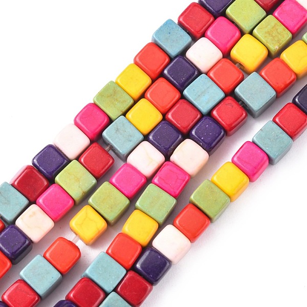 

PandaHall Synthetic Turquoise Beads Strands, Dyed, Cube, Mixed Color, 4x4x4mm, Hole: 1mm, about 95pcs/strand, 15.75 inch Synthetic Turquoise..., Multicolor