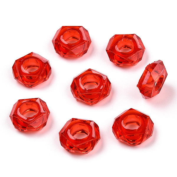 

PandaHall Epoxy Resin European Beads, Large Hole Beads, Donut, Faceted, Red, 13~14x5mm, Hole: 6mm Resin Donut Red