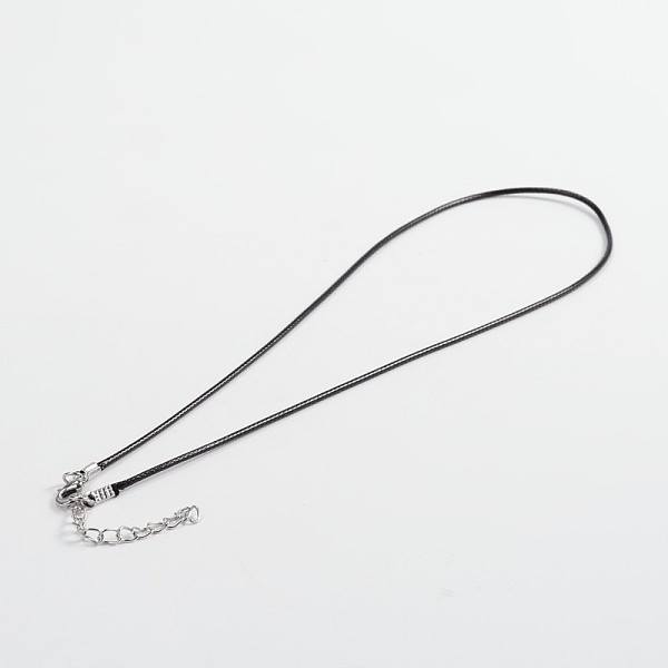 

PandaHall Waxed Cord Necklace Making, with Brass Lobster Clasps and End Chain, Platinum, Black, 17.87 inch, 1.5mm, about 100strands/bag...