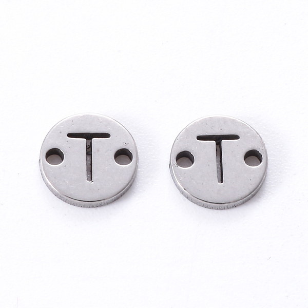 

PandaHall 201 Stainless Steel Links, Laser Cut, Flat Round with Letter, Letter.T, 6x6x1mm, Hole: 0.8mm 201 Stainless Steel Letter T