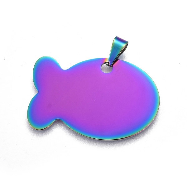 

PandaHall Ion Plating(IP) 304 Stainless Steel Pendants, Fish, Rainbow Color, 24.5x38x1mm, Hole: 3.5x8mm 304 Stainless Steel Fish