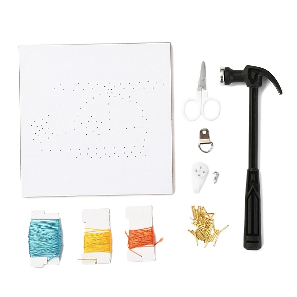 PandaHall Helicopter Pattern DIY String Art Kit Sets, Including Hammer, Wooden Board, Plastic Holder Accessories, Alloy Nails & Screws...