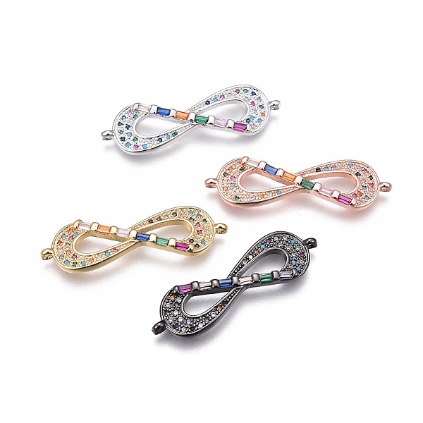 

PandaHall Brass Micro Pave Cubic Zirconia Links, Infinity, Colorful, Mixed Color, 11x37.5x3mm, Hole: 1.2mm Brass+Cubic Zirconia Infinity