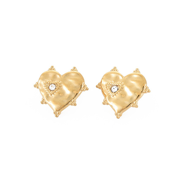 

PandaHall Ion Plating(IP) 304 Stainless Steel Stud Earring Findings, with Ear Nuts, Loop and Crystal Rhinestone, Heart, Real 14K Gold Plated..., Clear