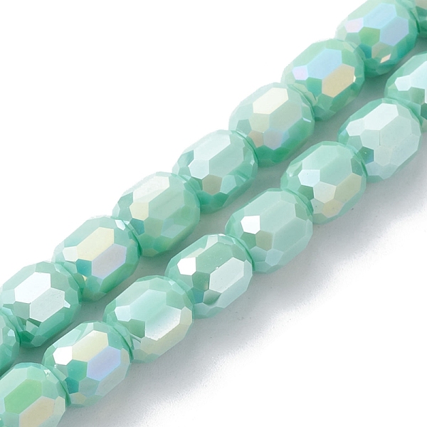 

PandaHall Electroplate Glass Beads Strands, AB Color Plated, Faceted, Barrel, Aquamarine, 8x8mm, Hole: 1.2mm, about 80pcs/strand, 26.14''..., Green
