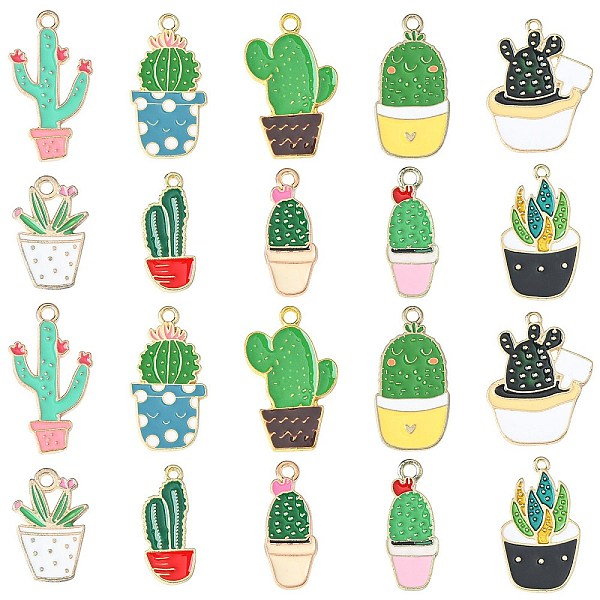 

PandaHall 30Pcs 10 Styles Alloy Pendants, with Enamel, Light Gold, Cactus, Green, 22~28.5x10~17x1~2mm, Hole: 2mm, 3pcs/style Alloy+Enamel...