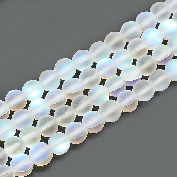 

PandaHall Synthetic Moonstone Beads Strands, Holographic Beads, Dyed, Frosted, Round, Linen, 7.5~8x7~8x7~8mm, Hole: 1mm, about 47pcs/14.9..., Brown