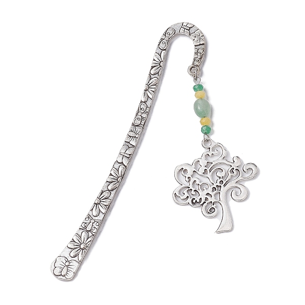 

PandaHall Natural Malaysia Jade & Green Aventurine Beaded Pendant Bookmarks with Alloy Tree of Life, Flower Pattern Hook Bookmarks, Antique...