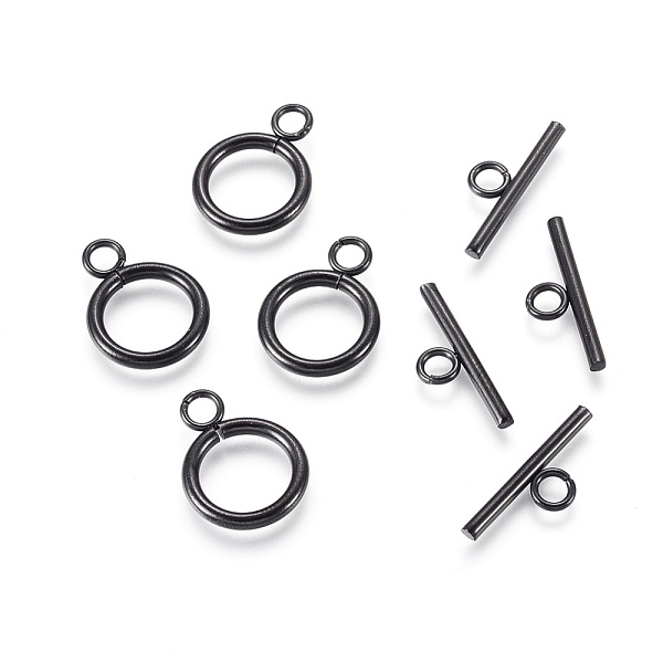 

PandaHall 304 Stainless Steel Toggle Clasps, Ring, Electrophoresis Black, Ring: 18.5x14x2mm, Inner Diameter: 10mm, Bar: 20x7x2mm, Hole: 3mm...