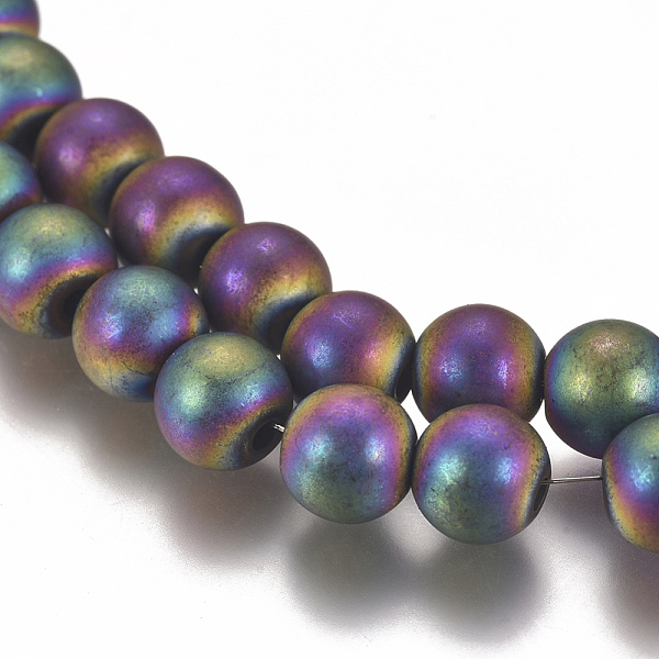 PandaHall Vacuum Plating Magnetic Synthetic Hematite Beads Strands, Frosted, Round, Multi-color Plated, 6mm, Hole: 1.5mm, about 68pcs/strand...