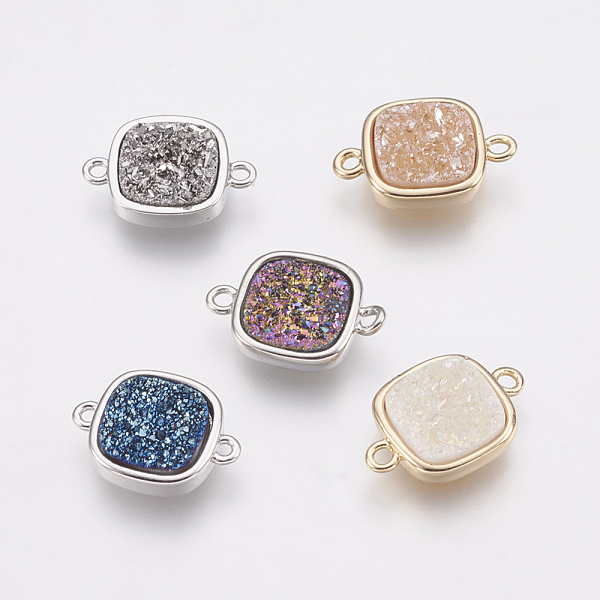 

PandaHall Natural Druzy Agate Links connectors, with Brass Findings, Square, Mixed Color, 16x11x3.5~4mm, Hole: 1mm Natural Agate Square..., Multicolor