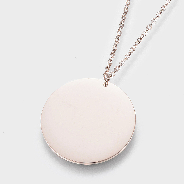 

PandaHall 304 Stainless Steel Pendant Necklaces, with Lobster Clasps, Flat Round, Rose Gold, 15.75 inch(40cm), 1.2mm, Pendant: 21x1mm 304...
