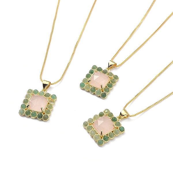 

PandaHall Natural Rose Quartz & Green Aventurine Rectangle Pendant Necklace, Real 18K Gold Plated Brass Jewelry, 17.48~17.68 inch...