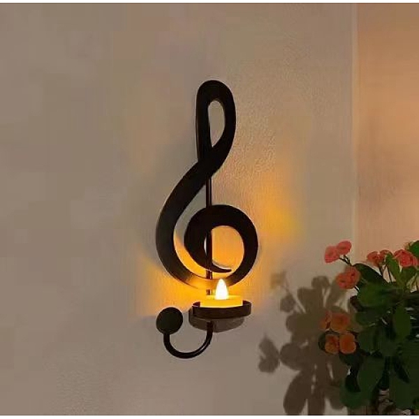 

PandaHall Iron Art Wall Mounted Candle Holders, Musical Note Candlesticks, Treble Clef, Black, 26x10cm Iron Musical Note