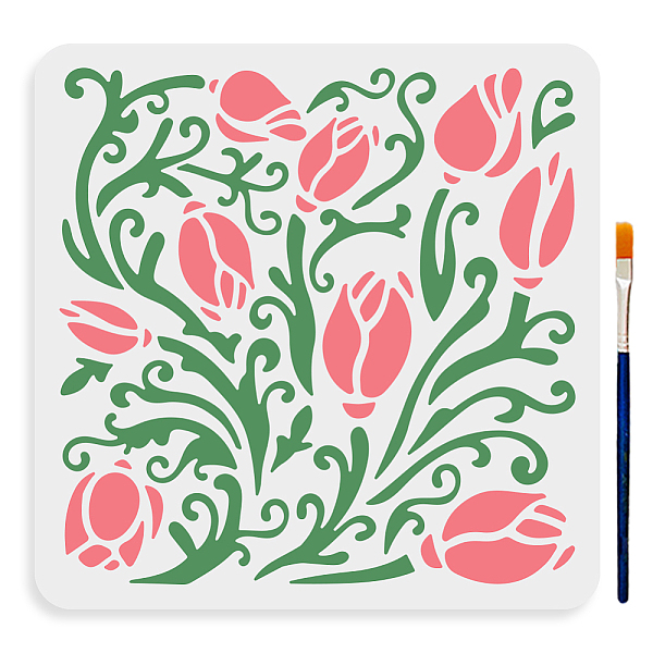 

PandaHall MAYJOYDIY US 1Pc PET Hollow Out Drawing Painting Stencils, with 1Pc Art Paint Brushes, for DIY Scrapbook, Photo Album, Flower...