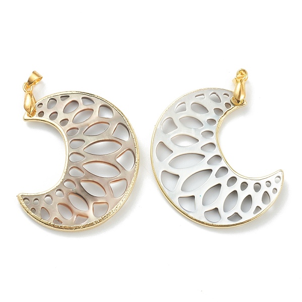 

PandaHall Black Lip Shell Pendants, with Golden Plated Brass Findings, Moon, 40x40.5x2.5mm, Hole: 4x3.5mm Black Lip Shell Moon