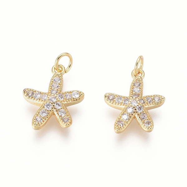 

PandaHall Brass Charms, with Clear Cubic Zirconia and Jump Rings, Starfish/Sea Stars, Golden, 13x11x3mm, Hole: 2.5mm Brass+Cubic Zirconia...