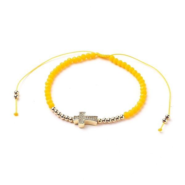 

PandaHall Adjustable Nylon Cord Braided Bead Bracelet, with Glass Seed Beads and Brass Micro Pave Clear Cubic Zirconia Cross Beads, Yellow...