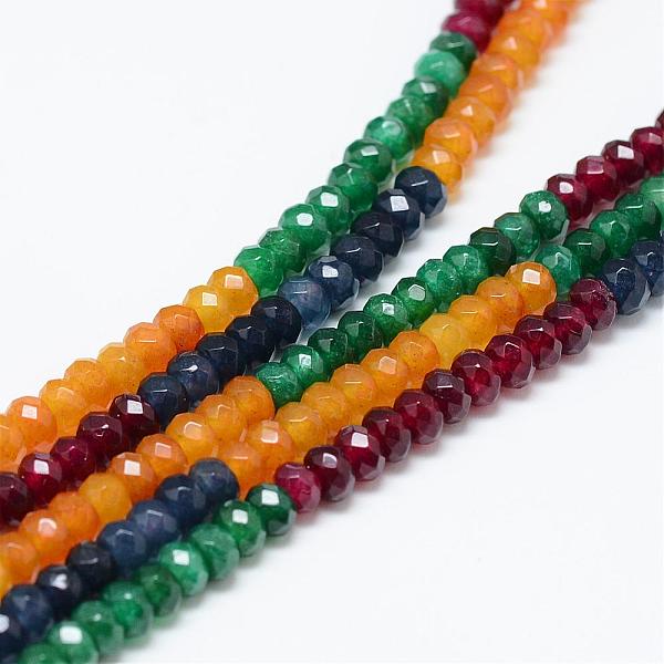 PandaHall Natural White Jade Bead Strands, Dyed, Faceted, Rondelle, Colorful, 4~5x3mm, Hole: 0.5mm, about 115~120pcs/strand, 13.39~13.98...