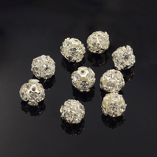 

PandaHall Brass Rhinestone Beads, with Iron Single Core, Grade A, Silver Color Plated, Round, Crystal, 8mm in diameter, Hole: 1mm..., Clear