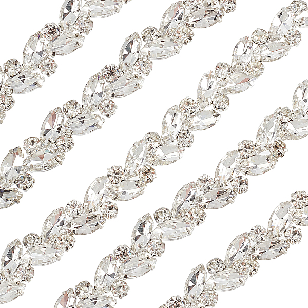 

PandaHall FINGERINSPIRE 1 Yard/91.4cm Bling Silver Rhinestone Chain Trim 15mm Leaf Shape Elegant Crystal Rhinestone Applique Chain DIY..., Clear
