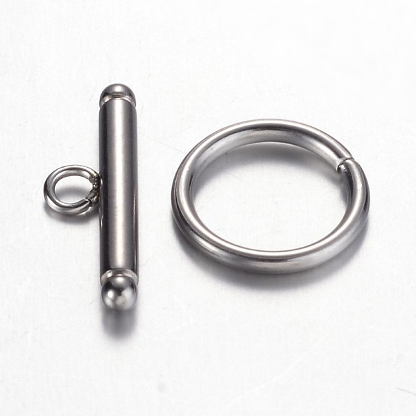 

PandaHall 201 Stainless Steel Toggle Clasps, Ring, Stainless Steel Color, Ring: 10x1mm, Bar: 15x5x2mm, Hole: 2mm 201 Stainless Steel Ring