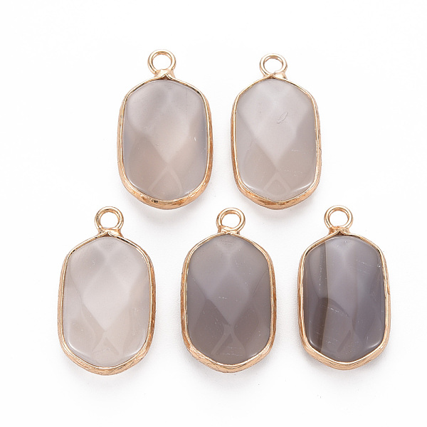 

PandaHall Natural Grey Agate Pendants, with Golden Plated Brass Edge and Loop, Faceted, Oval, 24x12.5x5.5mm, Hole: 2.5mm Grey Agate Oval