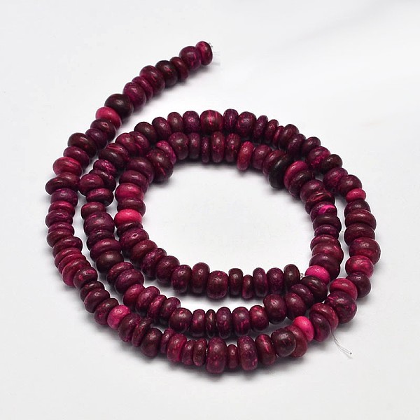 

PandaHall Natural Coconut Rondelle Bead Strands, Medium Violet Red, 4~8x2~6mm, Hole: 1mm, about 108pcs/strand, 15 inch Coconut Rondelle Red