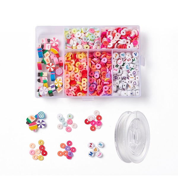 PandaHall DIY Cake Theme Bracelet Making Kit, Including Cake & Disc Polymer Clay Beads, Acrylic Letter Beads, Elastic Thread, Mixed Color...