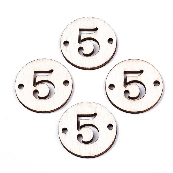 PandaHall Unfinished Natural Poplar Wood Links Connectors, Laser Cut, Flat Round with Number, Num.5, 29.5x2.5mm, Hole: 2.5mm Wood Number
