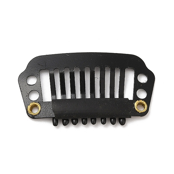 PandaHall Iron Snap Wig Clips, 8 Teeth Comb Clips for Hair Extensions, Electrophoresis Black, 28x16x2.5mm Iron