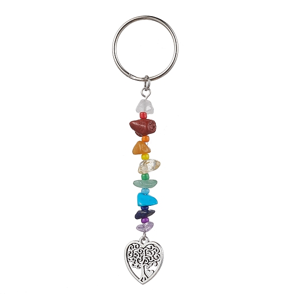 

PandaHall Tree of Life Tibetan Style Alloy Pendant Keychains, with Natural Gemstone Chip Beads and Iron Split Key Rings, Heart, 10.25cm...