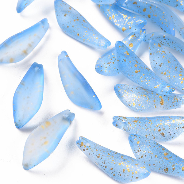 

PandaHall Transparent Spray Painted Glass Pendants, with Gold Foil, Frosted, Petaline, Cornflower Blue, 25.5x9x4mm, Hole: 1mm Glass Petaline