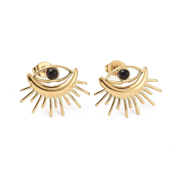 

PandaHall 304 Stainless Steel Evil Eye Stud Earrings, with Black Stone, for Women, Golden, 14.5x20mm, Pin: 0.7mm 304 Stainless Steel Eye