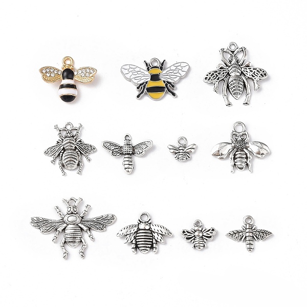 

PandaHall Tibetan Style Alloy Pendants, with Enamel & Rhinestone, Bees Charms, Antique Silver & Golden, 9.5~25.5x11~24.5x2.5~3mm, Hole...