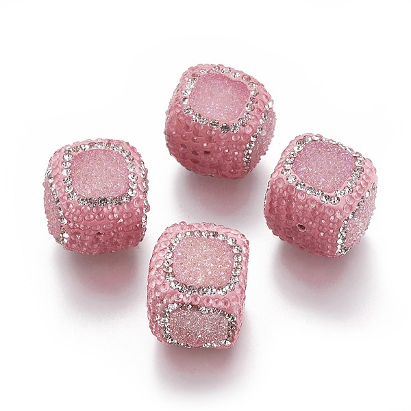 

PandaHall Natural Druzy Agate Beads, with Polymer Clay Rhinestone, Cube, Pink, 16~19x16~19x16~19mm, Hole: 1.4mm Polymer Clay+Glass...