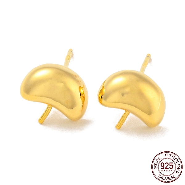 PandaHall Half Round 925 Sterling Silver Stud Earring Findings, for Half Drilled Beads, with S925 Stamp, Real 18K Gold Plated, 8.5x9.5mm...
