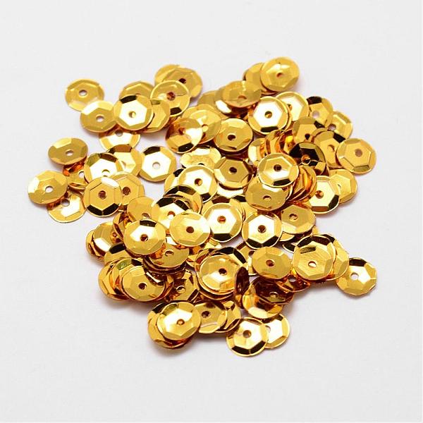 

PandaHall Plastic Paillette Beads, Semi-cupped Sequins Beads, Center Hole, Gold, 10x0.5mm, Hole: 1mm Plastic Disc Gold