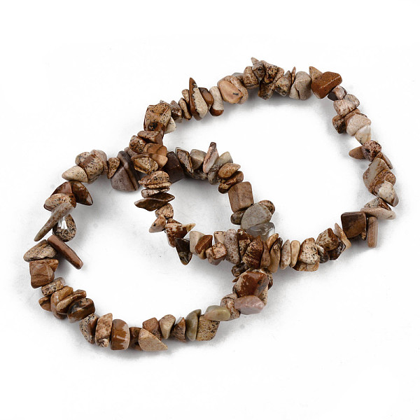 

PandaHall Unisex Chip Natural Picture Jasper Beaded Stretch Bracelets, Inner Diameter: 1-3/4~2 inch(4.5~5cm) Picture Jasper