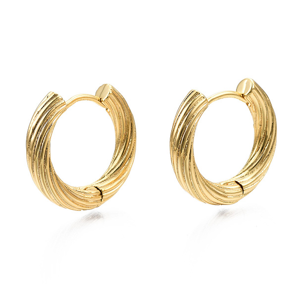 

PandaHall Brass Huggie Hoop Earrings, Nickel Free, Textured Ring Shape, Real 18K Gold Plated, 19.5x3.5mm, Pin: 1mm Brass Ring