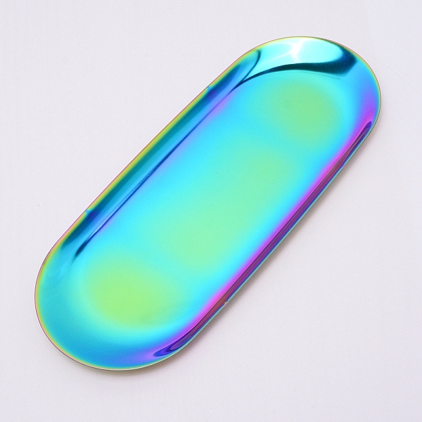 

PandaHall Stainless Steel Tray, Storage Tray, Cosmetics Jewelry Organizer, Oval, Rainbow Color, 229x95x9.5mm Stainless Steel