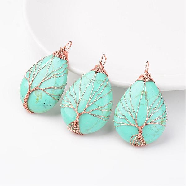 

PandaHall Synthetic Turquoise Pendants, teardrop, with Rose Gold Tone Brass Findings, 48~55x30~32x10~12mm, Hole: 4~7x8~12mm Synthetic...